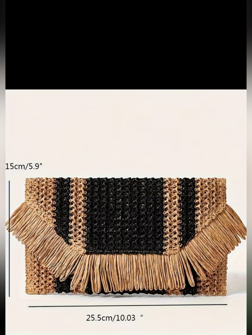 Affordable Fashion Finds Black & Natural Woven Fringe Clutch - Picture 5 of 5